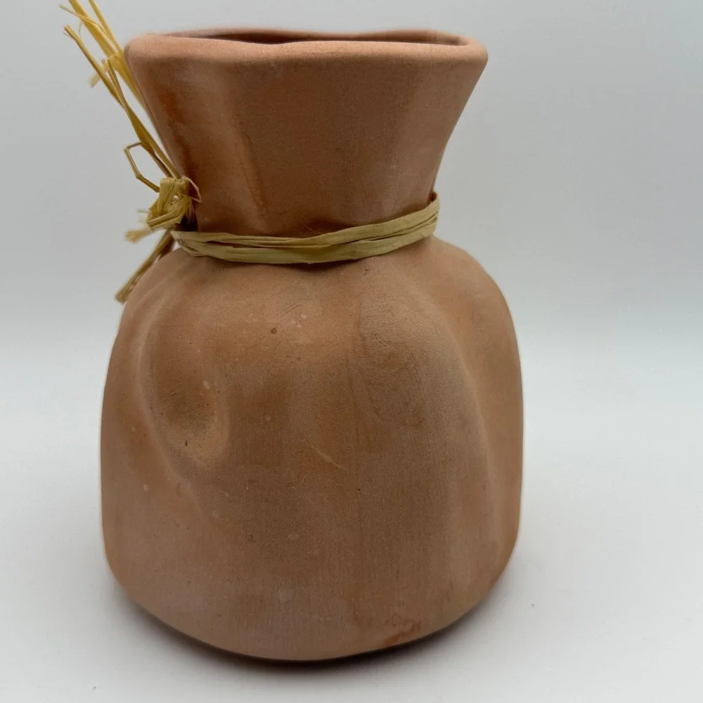 Rustic‎ Terracotta Vase Raffia Tie Farmhouse Boho Southwestern Clay Pot Decor